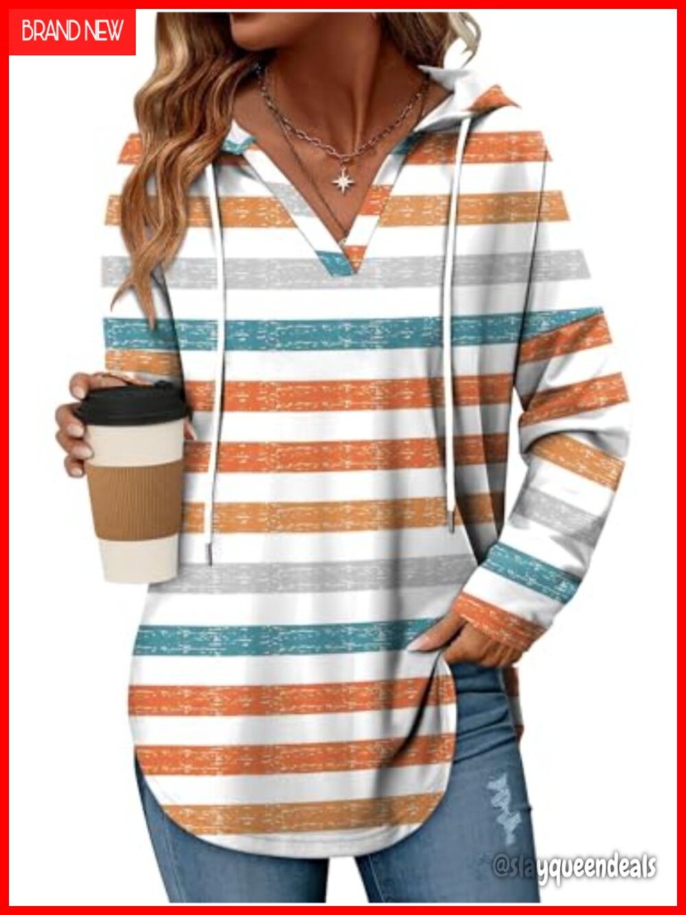 Oversized Women's Hoodie with V-Neck and Drawstring, 65% Polyester